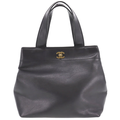 CHANEL CC Logo HandBag Black Leather #AH72