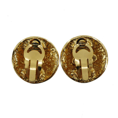 CHANEL CC Logos Circle Earrings 94P Clip-On Gold #AG193
