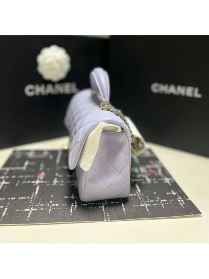 Top Handle Lambskin Mini Flap Cross Bag Light Purple Chanel