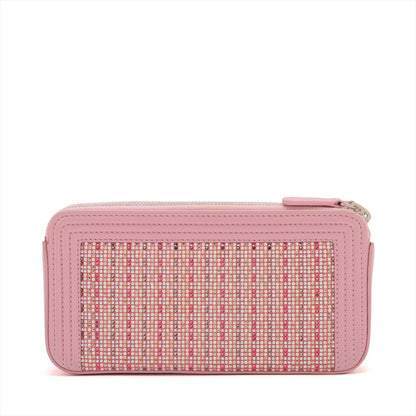 Chanel Boy Chanel Leather X Line Stone Chain Wallet Pink Silver G  23rd