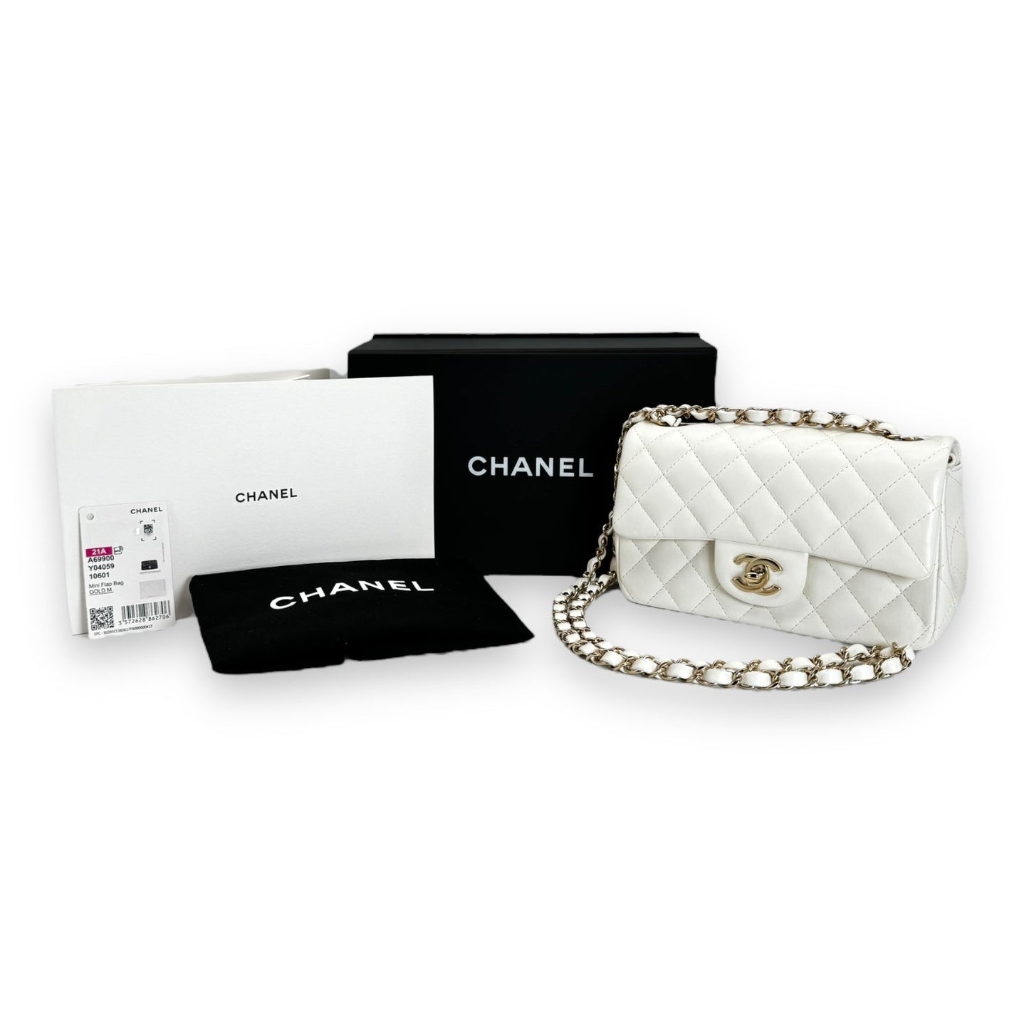 Chanel Quilted White Lambskin Mini Rectangular Flap Bag
