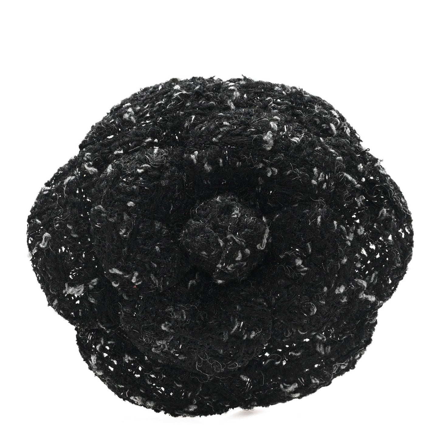 Tweed Camellia Pin Brooch Black Gray