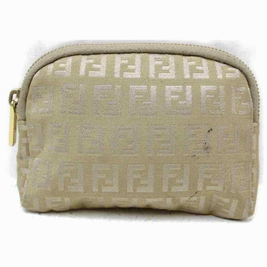 Fendi White Zucchino Print on Taupe Canvas And Leather Clutch/Cosmetic Bag