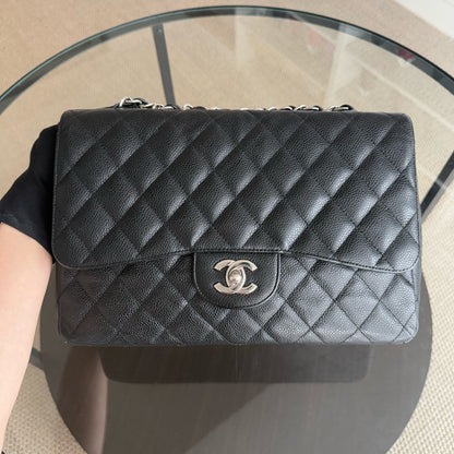 Chanel Classic Flap Jumbo - Caviar 30CM Quilted Black Silver Hardware Series 12