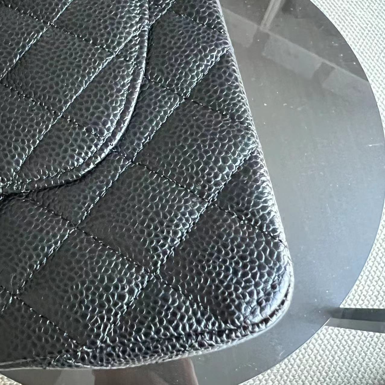 *Un* Medium Double Flap 25CM Quilted Grained Calfskin Black Silver Hardware Series 23