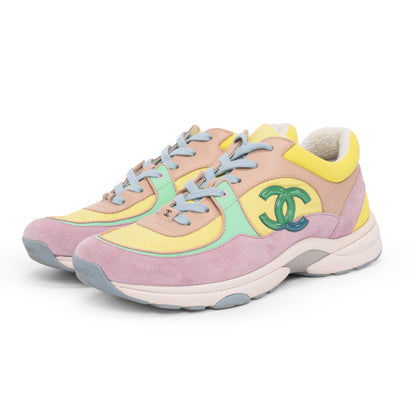 Chanel Yellow Mixed Fibers CC Trainer Sneakers 42