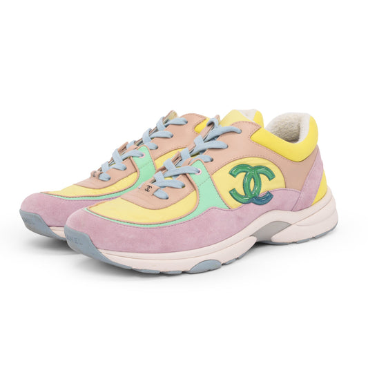 Chanel Yellow Mixed Fibers CC Trainer Sneakers 42