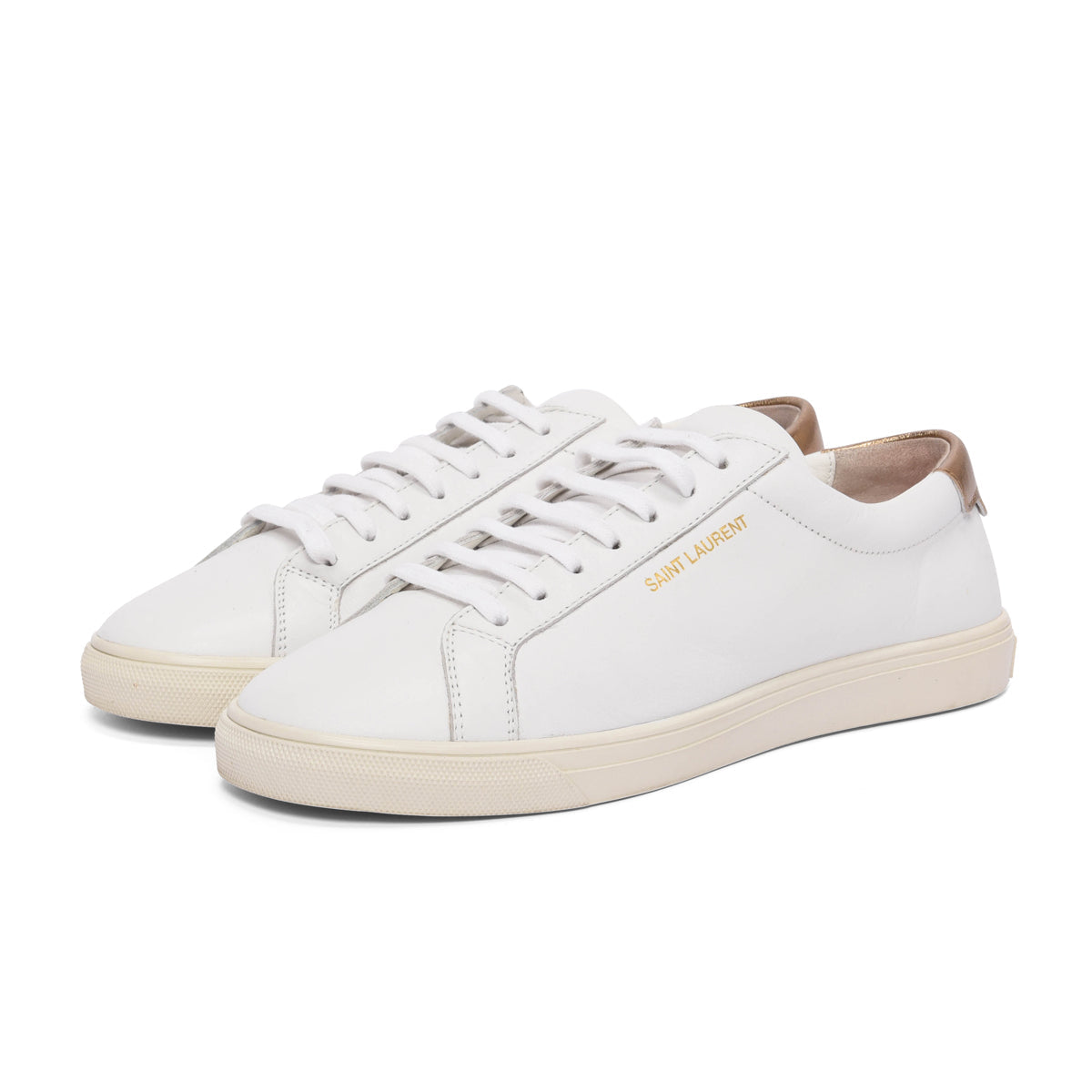 Saint Laurent White & Bronze Leather Andy Sneakers 39