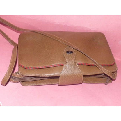 Gucci W Red Green Striped Coated Canvas Accents Brown Leather Cross Body Bag