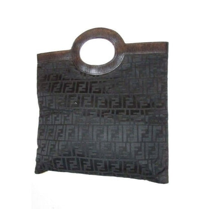 Fendi Black Zucca Print Leather & Canvas Top Handle Runaway Porthole Tote