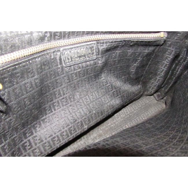 Fendi Early Sas Style Purse Black Leather With A Linear Design And Camel Trim Clutch