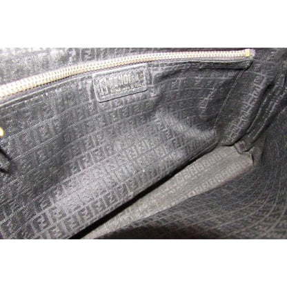 Fendi Early Sas Style Purse Black Leather With A Linear Design And Camel Trim Clutch
