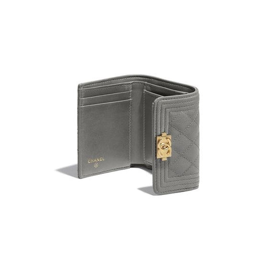 Chanel Boy Small Flap Wallet Grey