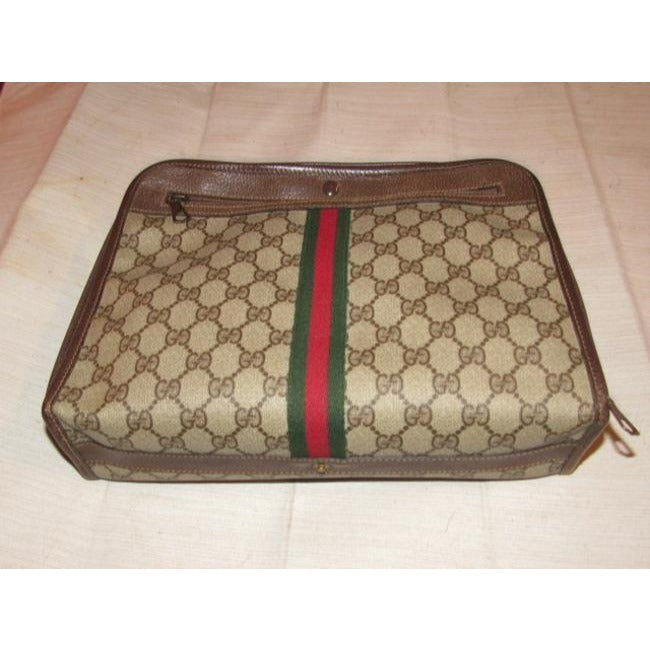 Gucci Ophidia Brown Crossbody Guccissima Coated Canvas Leather Top Handle Red Green Stripe