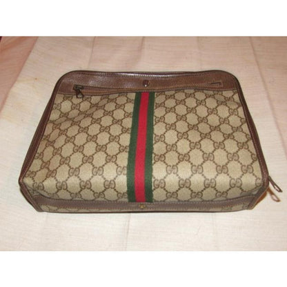 Gucci Ophidia Brown Crossbody Guccissima Coated Canvas Leather Top Handle Red Green Stripe