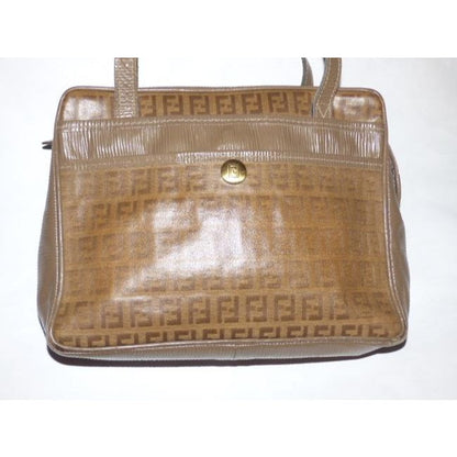 Fendi W Ctd Canvasleather Two Longer Straps Yellowbrown Zucchino Print Canvas And Leather Satchel