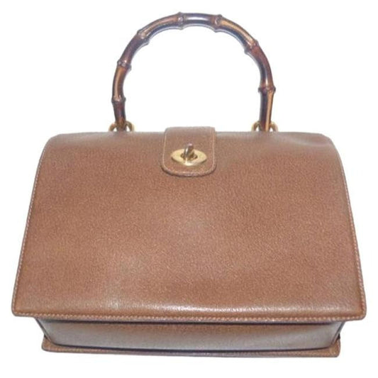 SALE! Gucci Brown Leather Square Satchel w Bamboo Handle- Very RARE!