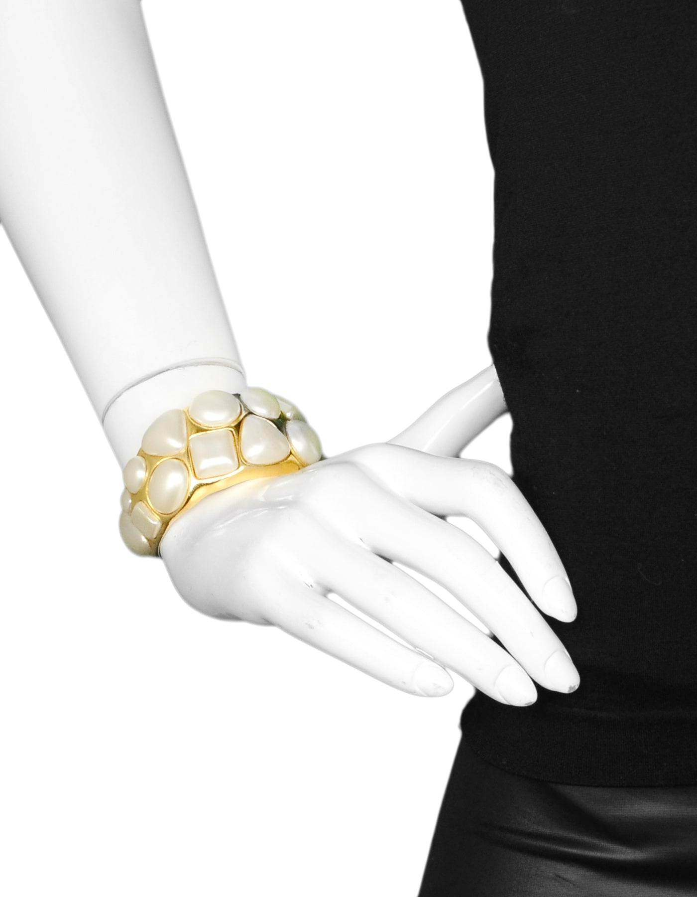 Chanel Vintage Geometric Faux Pearl Cuff