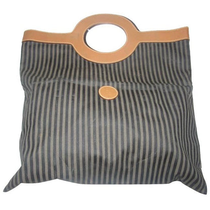 Fendi Vintage Porthole Totepursesdesigner Purses Brown And Black Thin Striped Coated Canvas And Came