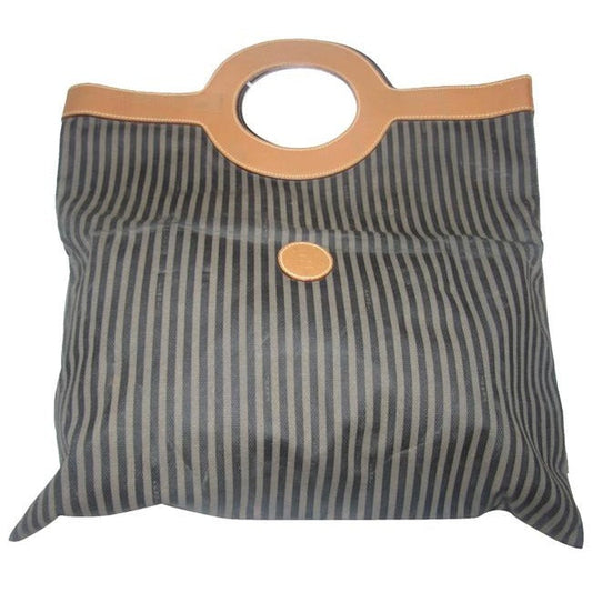 Fendi Vintage Porthole Totepursesdesigner Purses Brown And Black Thin Striped Coated Canvas And Came