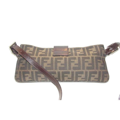 Fendi Zucco Print In Brown Canvas & Leather Baguette Style Shoulder/Cross Body Bag