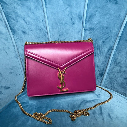 YSSL Cassandra Medium Chain Bag Dark Pink For Women 8.7in/22cm YSL