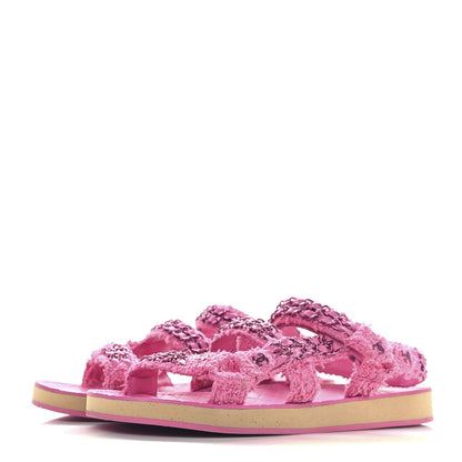 Tweed Chain Sandals 38.5 Pink