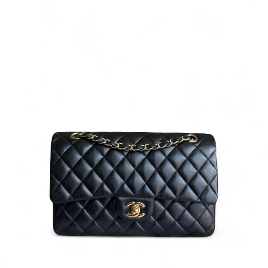 Chanel Classic Flap Medium - 25CM Quilted Lambskin Black Gold Hardware Series 27