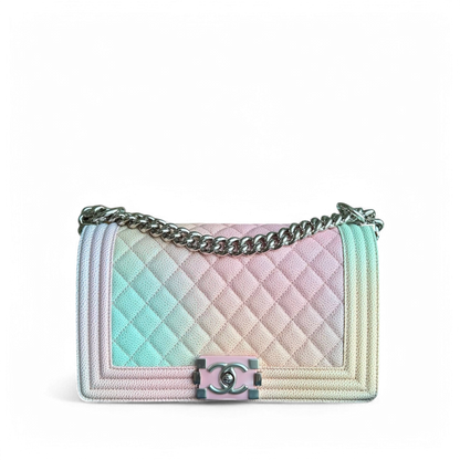 Chanel Boy Medium - Caviar Rainbow 25CM Limited Edition Quilted Silver Hardware Series 25