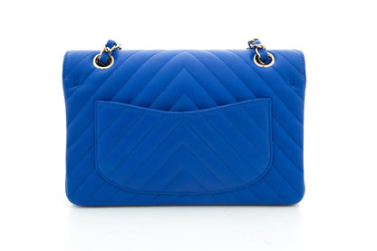 Chanel Electric Blue Matte Caviar Chevron Small Flap CGHW Handbag