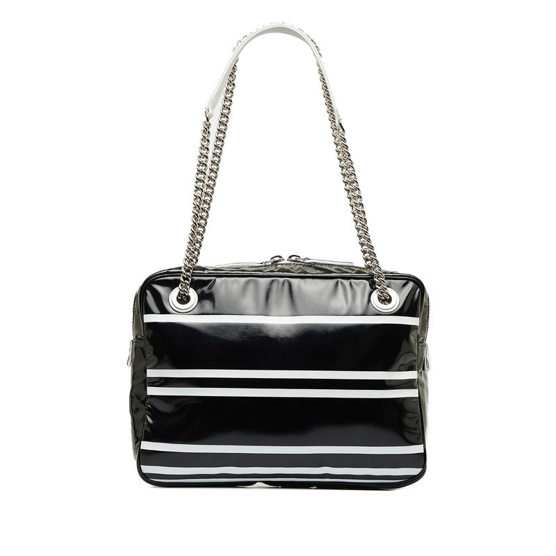 Chanel 19 Cruise Collection LA PAUA Cocomark Chain Shoulder Bag Black White PVC Leather  CHANEL