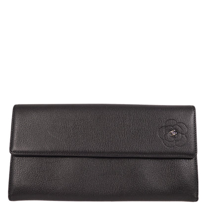 Chanel Black Caviar Camellia Wallet Purse