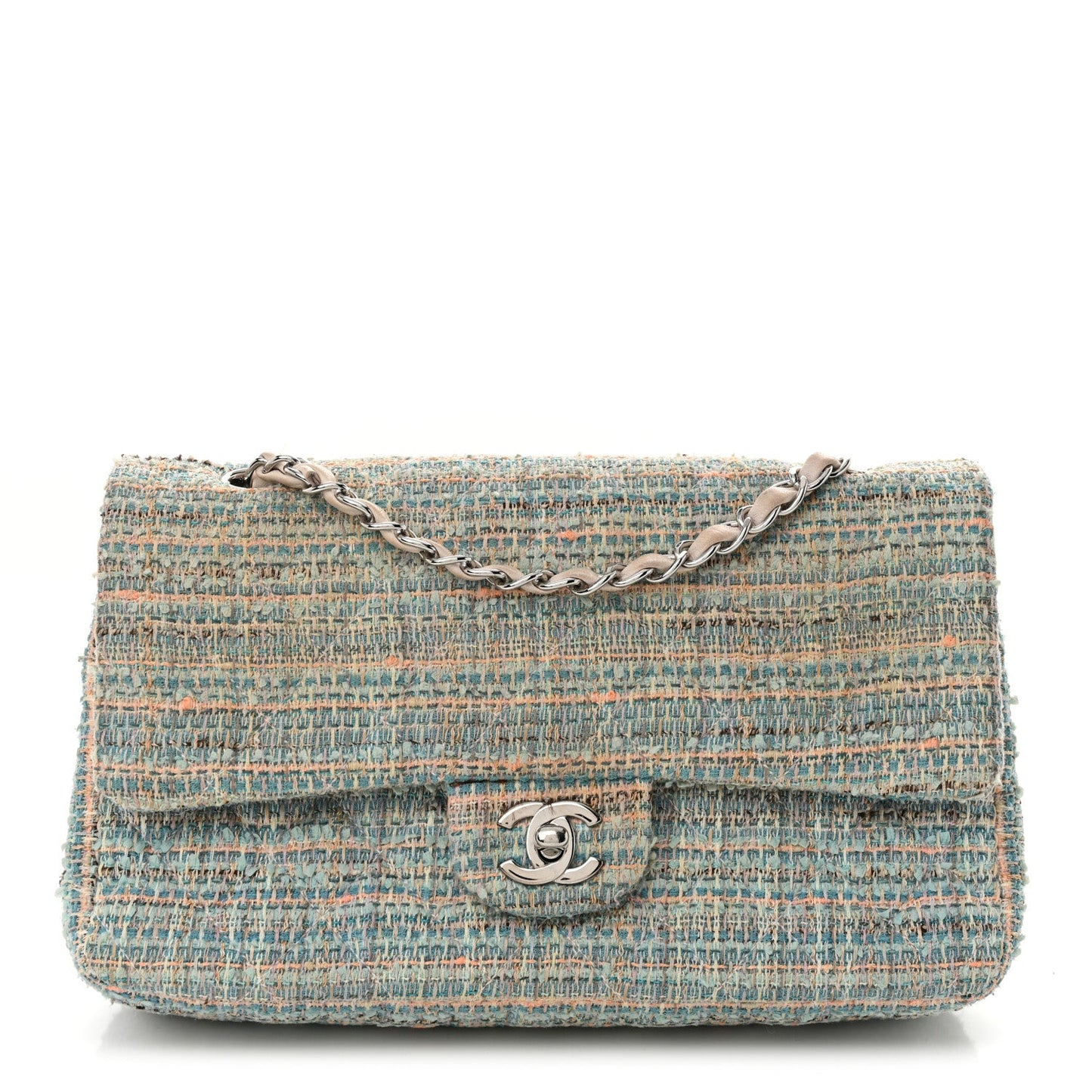 Tweed Quilted Medium Double Flap Blue Multicolor