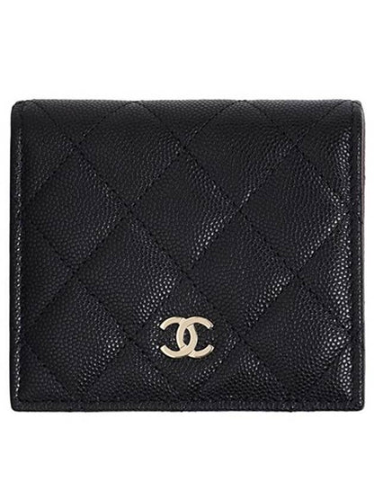 Classic Gold Hardware CC Logo Grained Calfskin Half Wallet Black Chanel