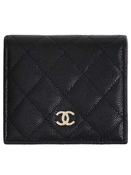 Classic Gold Hardware CC Logo Grained Calfskin Half Wallet Black Chanel