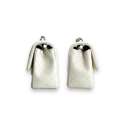 Chanel Quilted White Lambskin Mini Rectangular Flap Bag