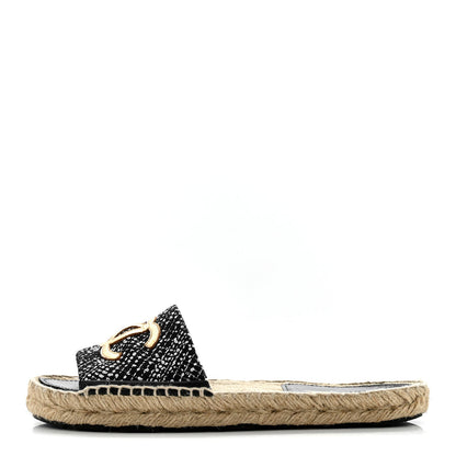 Wool Laminated Lambskin CC Slide Sandals 39 Black Gold