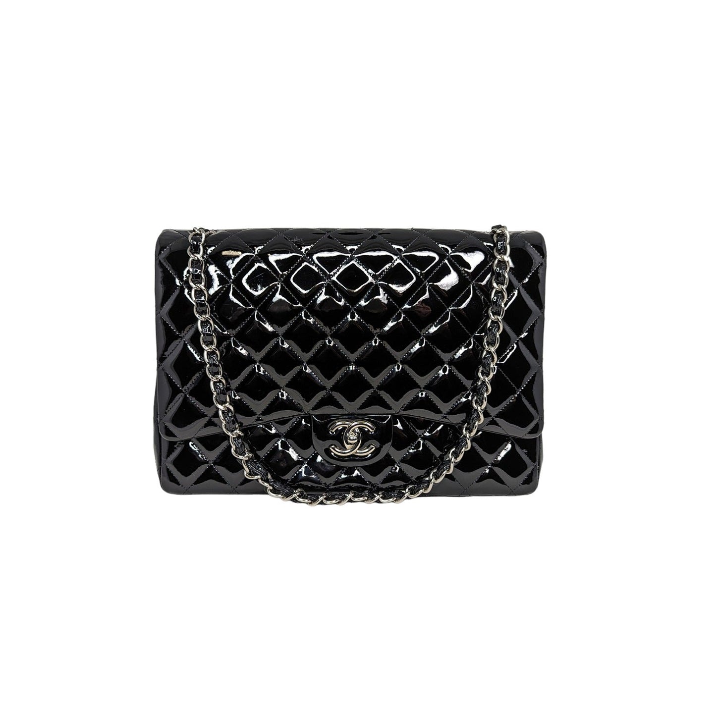 Chanel Patent Quilted Maxi Classic Double Flap Black