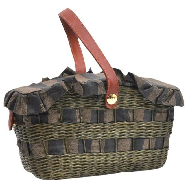 Fendi Xl Coated Canvasleatherraffia Basket Pequin Striped Printraffia Ctd Cnvsleatherraffia Tote