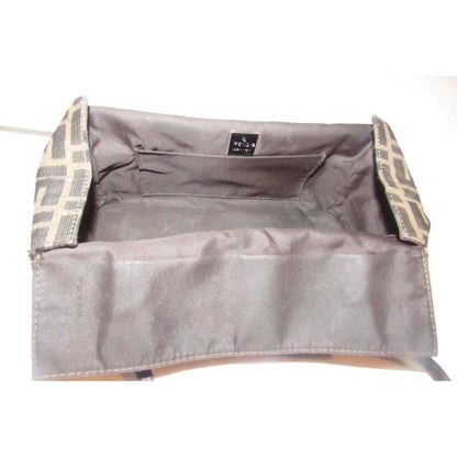 Fendi Ltd Ed Structured Lunchbox Purse Tobacco Zucca Print Leather Satchel