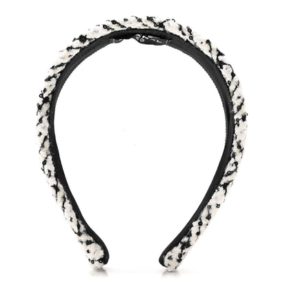 Tweed Sequin Headband White Black