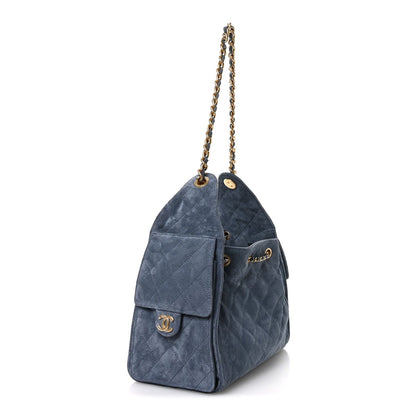 Suede Quilted Small Chanel 25 Handbag Blue