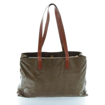 Fendi Tote Bag Xl Leathercoated Khaki Brownburnt Orange Leathercoated Canvas Satchel