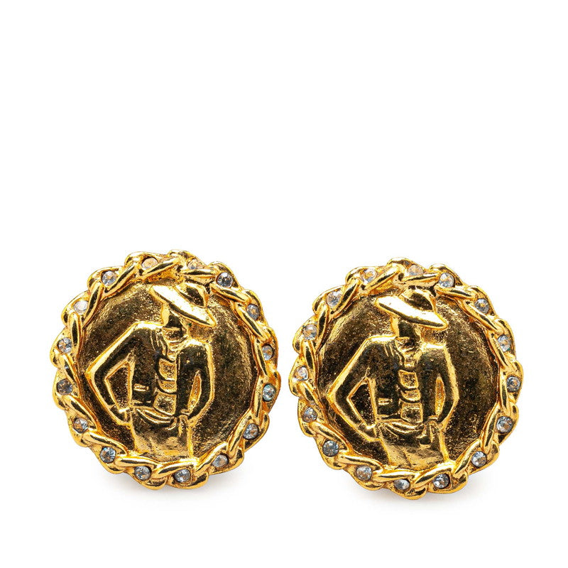 Chanel Gold Plated Mademoiselle Rhinestone Earrings