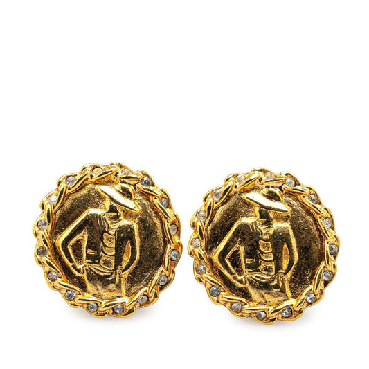 Chanel Gold Plated Mademoiselle Rhinestone Earrings