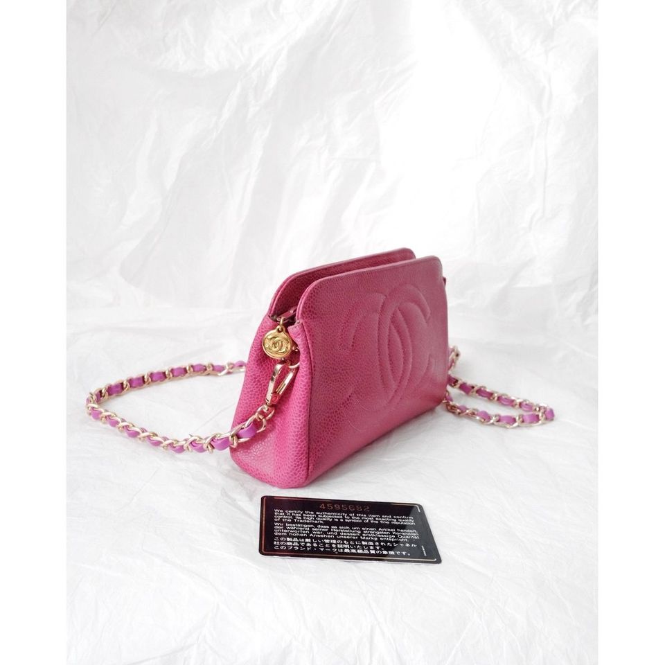 Chanel vintage mini caviar pouch +chain
