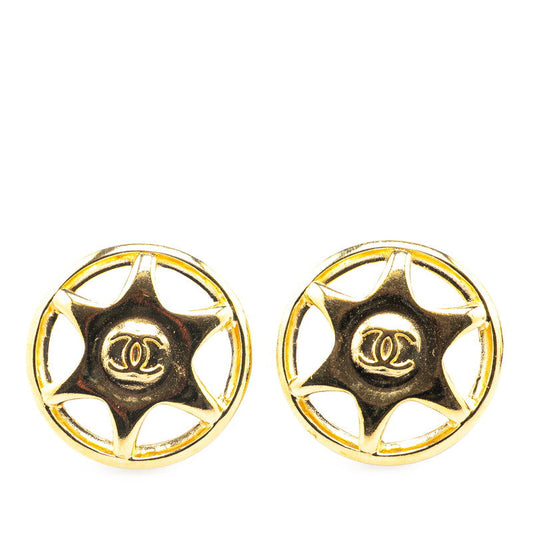 Chanel Gold Plated Coco Mark Round Earrings 97A