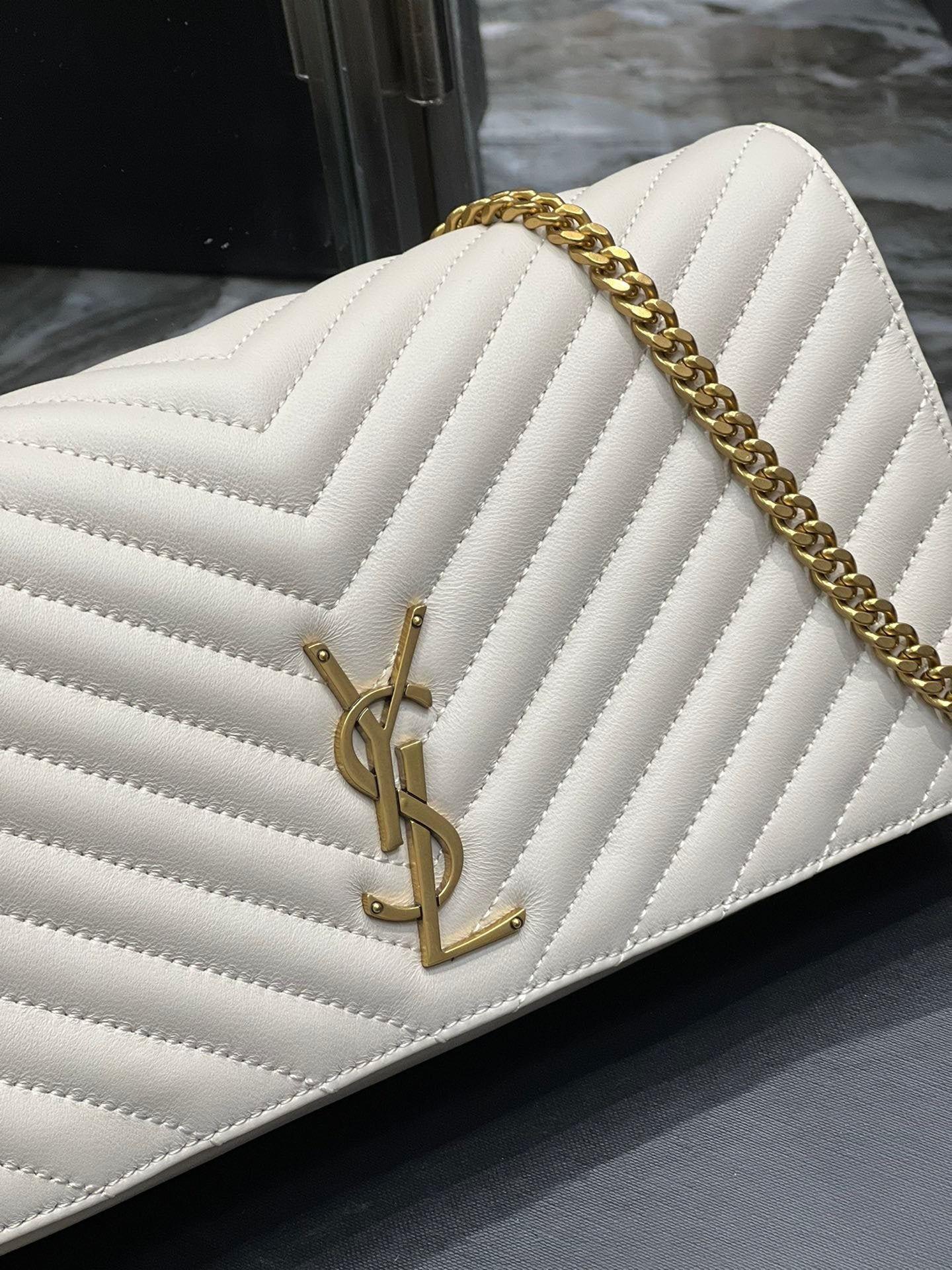 Yves Saint Laurent Kata 99 Chain Bag White With Gold Hardware  10.2in/26cm