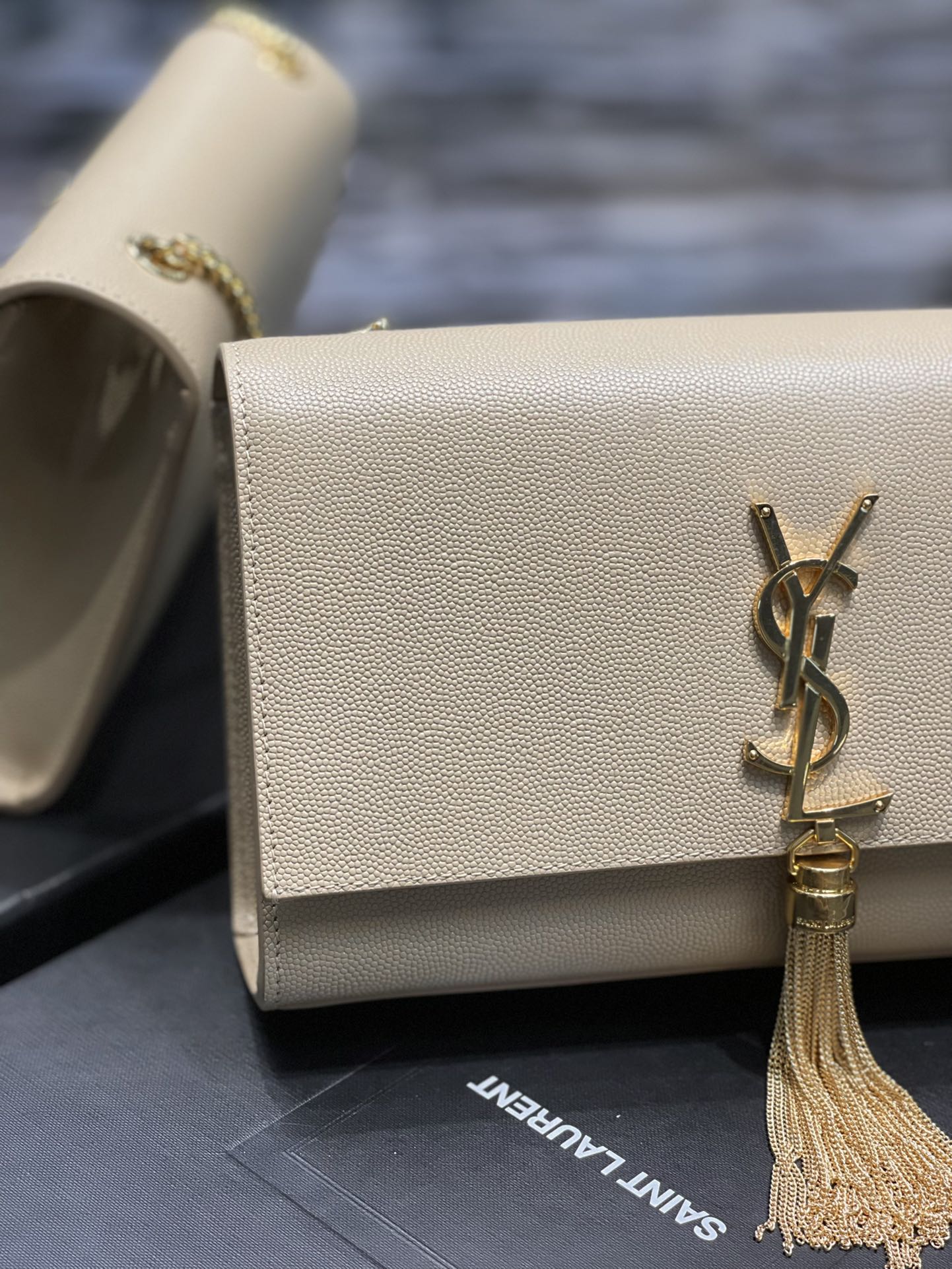 Yves Saint Laurent Kata Medium Chain Bag Beige With Tassel  9.4in/24cm