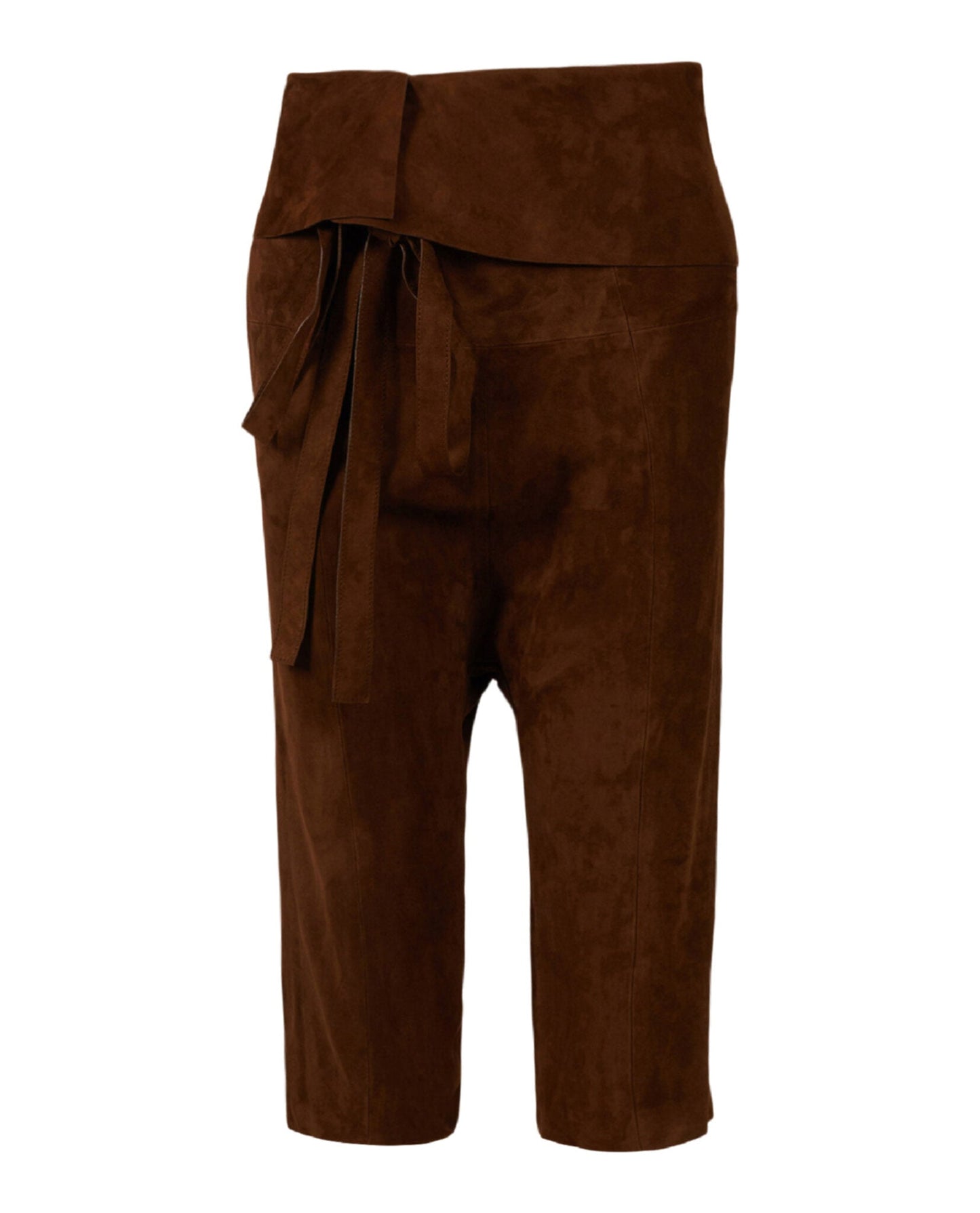 Saint Laurent Womens Cropped Suede Droped Shorts 38 Brown
